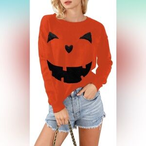 Women's Halloween Pumpkin Sweater - Orange